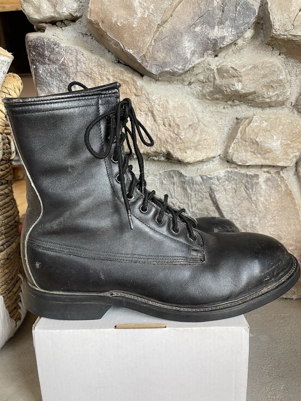 Vintage Wolverine Steel Toe Combat Boots USA Black Leather Military 8.5R 1994
